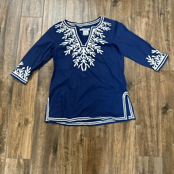 GRETCHEN SCOTT Navy Reef Embroidered Cotton Poplin Tunic XS - Picture 3 of 9